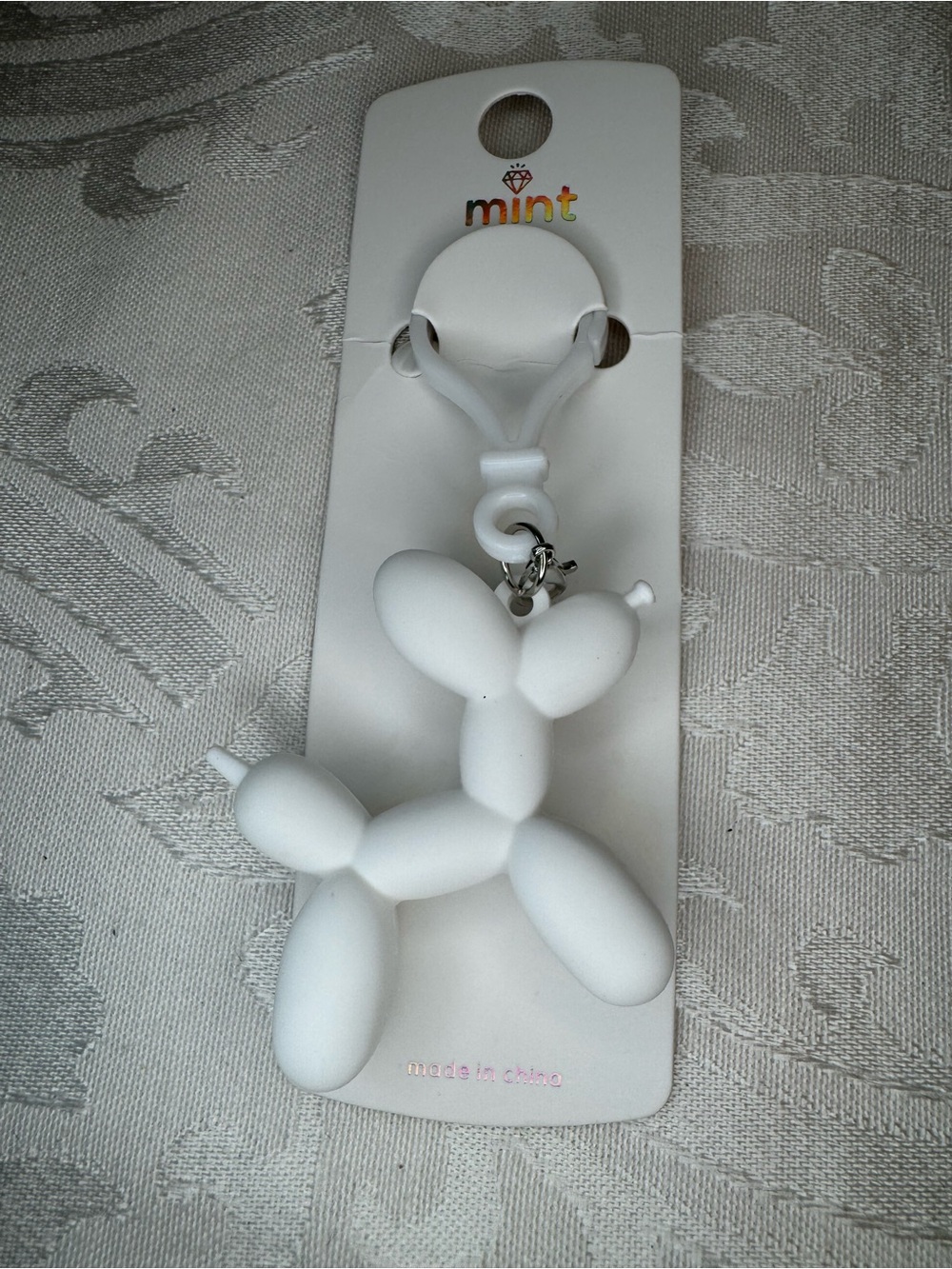 New Mint Matte White Balloon Dog Bag Charm Keychain